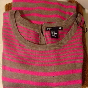 H&M Women's Pink and tan Striped Sweater dress